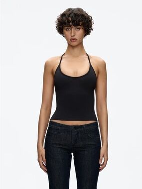 tank air half moon halter in black